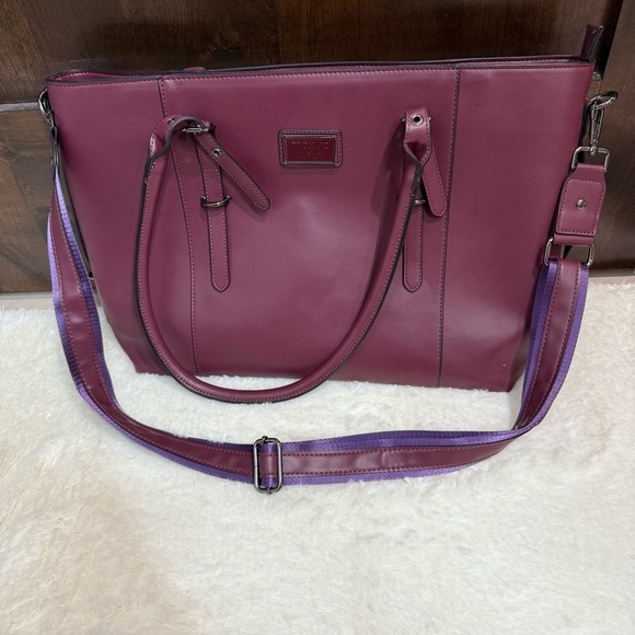 Brand New Elegant Plum Structured Tote Bag with Silver Hardware - Picture 12 of 13